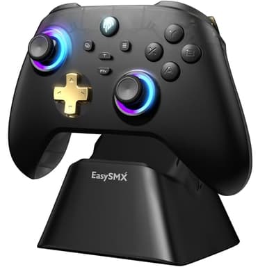 EasySMX Manette PC Sans Fil avec Station de Charge/RGB/Hall Joystick Déclencheur, D05 Manette Switch Rechargeable Batterie 1000mAh, Contrôleur Mobile pour PC/Switch/Mobile Android/iOS
