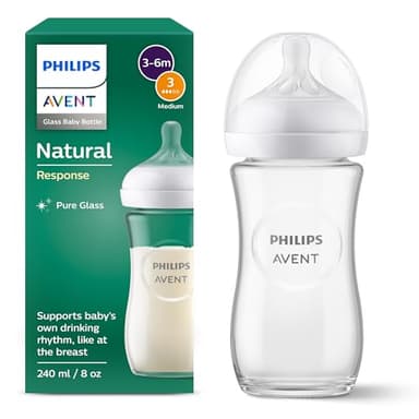 Philips Avent Biberon en verre à Réponse Naturelle – biberon de 240 ml, sans BPA pour les bébés de 1 mois et + (modèle SCY933/01)