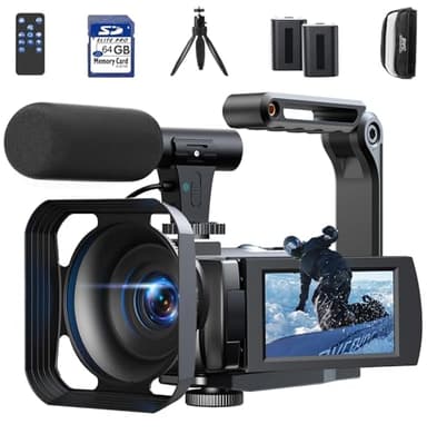 Caméra vidéo 5K 56MP camescope, WiFi vlog camera youtube Zoom numérique 16X caméscopes, Écran tactile 3" IR Vision nocturne camcorder video camera avec 2 piles, carte 64 Go, télécommande, microphone