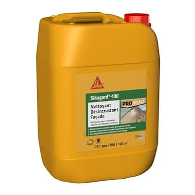 SIKA - Nettoyant de façade - Sikagard 100 - Désincrustant - Multisupports -Idéal contre les traces noires, vertes et rouges - Sans rinçage - Prêt à l'emploi - Pour 100 à 160m2-20L