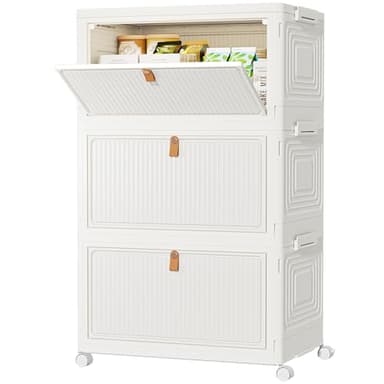 HOMIDEC Boîte Rangement Plastique avec Roues, Meubles de Rangement avec Couvercle, Caisse Rangement Pliante, 33L, 3 Pièces, Convient pour Ranger des Collations, des Jouets, des Vêtements, Laité