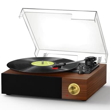 Platine Vinyle, FYDEE Tourne Disque avec Bluetooth, Vitesses 33/45/78 Tours, Haut-parleurs Stéréo Intégrés, Sortie RCA pour Appareils Externes et Couvercle Transparent - Teck