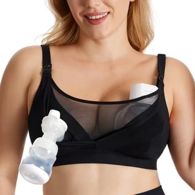 momcozy Soutien Gorge Allaitement et Tire Lait Mains Libres en Maille Respirante, Soutien Gorge Tire Lait Grande Taille 36C-44G, Brassière Tire Lait Confortable 2 en 4