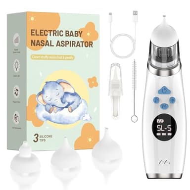 Mouche Bebe Electrique, Mouche nez Bébé confort 5 niveaux d'aspiration mouche-bébé 3 tailles Embout musique et lumière apaisantes affichage LED portable