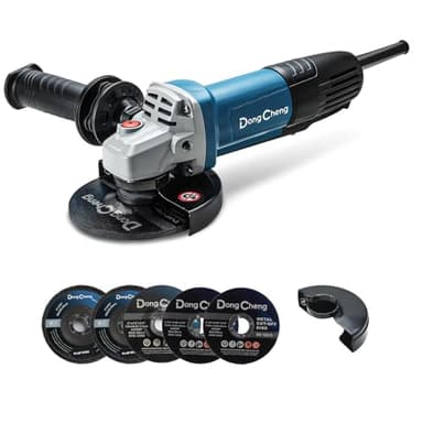 DongCheng Meuleuse d'angle 800 W, diamètre du disque : 125 mm, 11 800 tr/min, poignée avec contrôle des vibrations, couvercle de protection, avec 2 disques abrasifs, 2 compartiments et 2 disques à