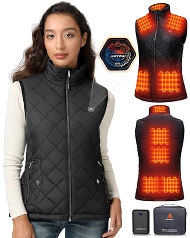 GOTOBI Gilet Chauffant Femme avec Batterie de 16000mAh - Gilet Chauffant avec 9 Zones de Chauffage et 3 Températures Réglables, Veste Chauffant pour Activités de Plein Air Randonnée Ski