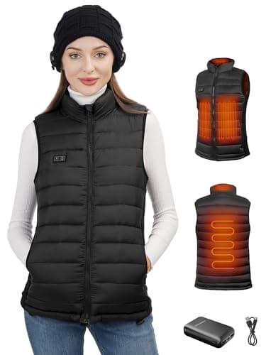 Loowoko Veste Sans Manche chauffante femme avec batterie 10000 mah, Gilet chauffante ultralégère 3 Niveaux de Chauffage + 4 Chauffage Zones, Pour Travail en extérieur, Vélo, Moto, Ski