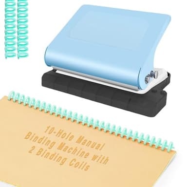 Relieuse manuelle à 10 trous pour bureau et étude - Portable A4/30 trous, B5/26 trous, perforatrice A5/20 trous, 8 feuilles métalliques avec 2 bobines de reliure, bleu