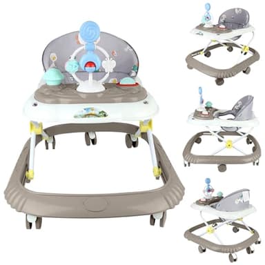 OHMG Trotteur Bébé Fille Garçon 6-18 Mois,Trotteur Marche Bébé Evolutif 3 en 1,Pousseur Pliable avec Lumière et Musique,Hauteur Réglable en 4 Positions,Coussin Amovible,Charge15KG
