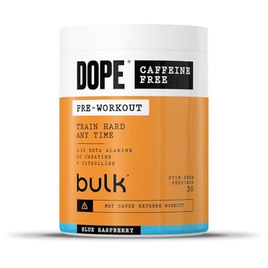Dope Poudre Pré-Entraînement Sans Caféine | Blue Raspberry | 510g | 30 Portions | Sans Stimulants | 3,2g Beta Alanine | 3g Créatine | Mélange Citrulline AAKG | Vitamine B6 | Soutient la Puissance