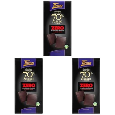 Tirma Zéro Sans Sucre Ajouté Chocolat Noir 125g| Convient aux Diabétiques | 70% de cacao | Keto Convivialité | Vegan | Collation Sans Sucres Ajoutés | Sans Gluten | Ingrédients Naturels (Lot de 3)