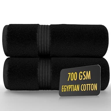 ALSAP Ensemble de 2 serviettes de bain noires (130x70cm) – Serviettes de bain en coton égyptien super absorbantes 700 g/m² – Serviettes de bain de qualité hôtelière à séchage rapide pour la maison, le