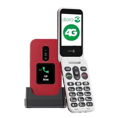 Doro - Téléphone À Clapet Leva E30 4G Seniors - Grand Écran 2,8", Écran Externe, Touches Contrastées, Son Fort & Clair, Caméra - Touche Secure - avec Station De Recharge - Rouge/Blanc