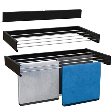 Vonia Étendoir Mural Extérieur - Pliable et Peu Encombrant - 80 x 40 cm - Séchoir à Linge Mural Extérieur (Noir)