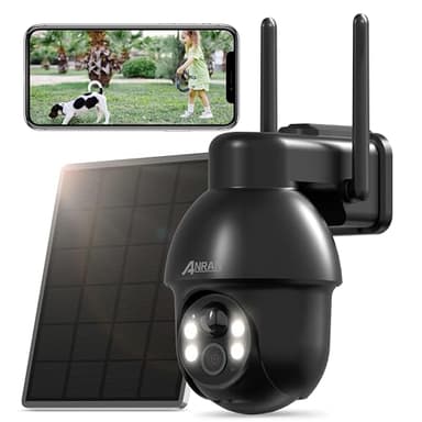 ANRAN 5MP Caméra Surveillance WiFi Exterieure Solaire, 360° PTZ Caméra Surveillance sur Batteries, Vision Nocturne Couleur, Audio Bidirectionnel, AI/PIR Humaine Détection, Sirène, Alexa, Q03 Noir Max