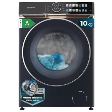 Cecotec Lave-linge 10Kg Frontal Bolero DressCode 10980 Direct Drive Blue A. 1400RPM, Moteur Direct Drive, Basse Consommation, Écran FullColor, Finitions Imitation Cuir, Porte XXL, Lumière UV et Vapeur
