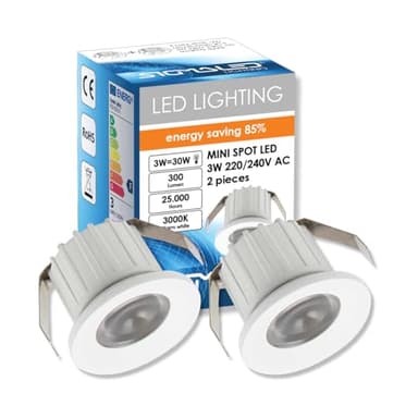 Sigmaled lighting, MINI SPOT LED 3W, Dimmable, 300lumen, Blanc Chaud 3000K, Spot rond encastrable, 220V / 240V CA, Driver NON NÉCESSAIRE, 2 Spots
