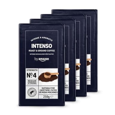 by Amazon Café Intenso Moulue, Torréfaction Moyenne, 1 kg (4 lot de 250 g) - Certifié Rainforest Alliance