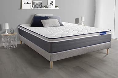 Ensemble Matelas ACTIMEMO Plus 200x200 Mémoire de Forme Maxi épaisseur 7zones de Confort + sommier KIT Gris - Epaisseur : 26 cm - Confort : Très Ferme