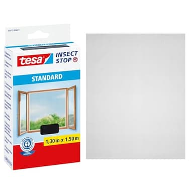 Tesa Insect Stop Auto-Agrippant STANDARD pour Fenêtres - Filet Anti-Moustiques Adhésif - Découpable à la Dimension Souhaitée - Anthracite, 130 cm x 150 cm