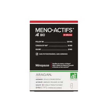 Menoactifs - Complement Alimentaire Menopause Sans Hormones - Bouffées de Chaleur & Fatigue - Pollen, Coquelicot, Goji - Aragan - 30 Gélules