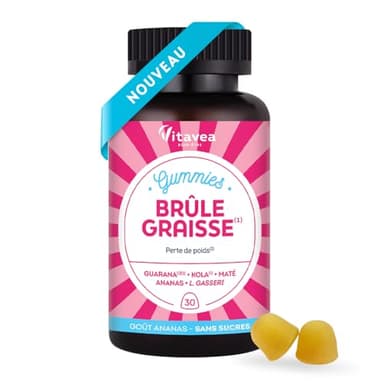 Vitavea Bien-être - Gummies Brûle-Graisse - Action minceur ciblée, perte de poids et brûle graisse - Guarana, kola, maté, ananas et probiotiques - 30 Gummies perte de poids - Goût Ananas