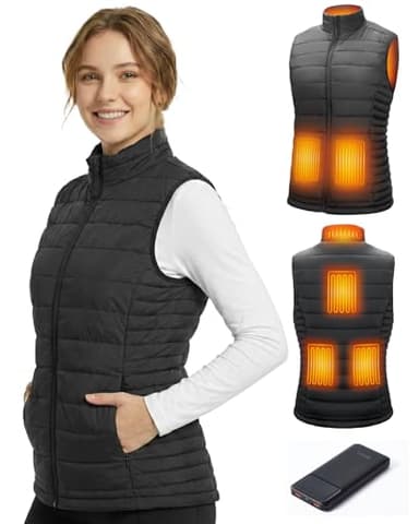 SZNX Gilet Chauffant Femme avec Batterie Incluse – Veste Chauffante Électrique 6 Zones, Gilet Chauffant Hiver Femme 3 Niveaux, Sans Manche, Veste Chauffante Extérieur Froid, Noir, M