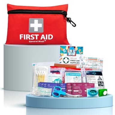 General Medi Trousse de Premiers Secours Composée de 92 Articles pour la Maison, Le Véhicule, Les Voyages, Le Bureau, Le Lieu de Travail, la Randonnée, la Survie et l'Extérieur (Rouge)