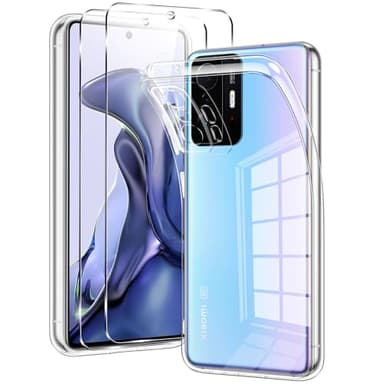 Votvloay Coque pour Xiaomi 11T / Xiaomi 11T Pro 5G avec 2 Pièces Verre Trempé, Ultra Transparent Mince Souple TPU Silicone Étui Protection Antichoc Anti-Rayures Bumper Housse pour Xiaomi 11T 6,67"