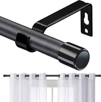 Tringle à Rideaux, 76-157cm Tringle à Rideau Extensible avec Boutons Cap avec Supports Ensemble de Quincaillerie en Acier Inoxydable Réglable - 16mm de Diamètre Fenêtre Décorative pour Salon/Noir Mat