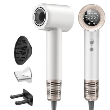 Seche Cheveux, Sèche Cheveux Professionnel Avec Moteur Haute Vitesse 140000 TR/Min, Flux 65 m/s, 300 Millions Ionique Négatifs, 59 dB à Faible Bruit Pour Maison et Voyages, Blanc