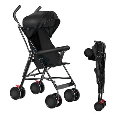 MUL-BOUTIQUE Poussette Bebe Confort,Poussette Canne Compacte 0-36kg,Poussette de Voyage avec Cotons et Moustiquaire,Roue Absorbant Les Chocs et Antidéflagrante (G1-noir)