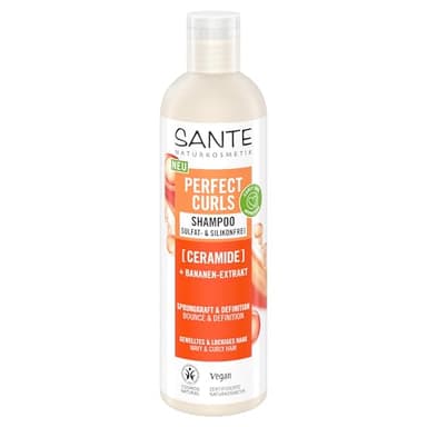 SANTE Naturkosmetik Perfect Curls Shampooing Ceramide – 250 ml – Shampooing avec céramides & banane – Soin hydratant anti-frisottis pour cheveux bouclés et ondulés – Végétalien, doux et sans sulfate
