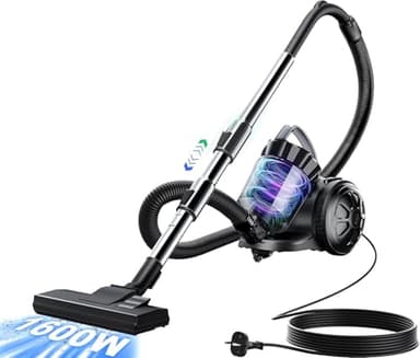 OYLCDI Aspirateur sans sac - 1600 W - 70 dB - Filtre HEPA - Buse de sol pour parquet, tapis, carrelage, puissant - Avec câble de 5 m = 13 m - Rayon d'action 2,2 l