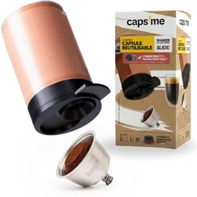 CAPS ME - Kit Capsule Rechargeable compatible Nescafé Dolce Gusto (1 Shaker + 1 Dosette Réutilisable en Inox avec Vide-Capsule Intégré) - Économique et Écologique Facile à remplir et à Nettoyer