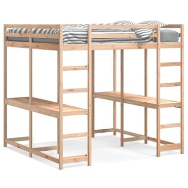 Homgoday Lit moderne avec lit mezzanine avec bureau et escalier 160 x 200 cm en pin massif, ameublement de lit, cadre pour salon, chambres à coucher