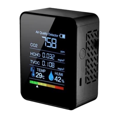 Bekasa Détecteur de dioxyde de Carbone 5 en 1 Détecteur de qualité d'air intérieur CO2 Compteur numérique TVOC HCHO Moniteur de température et d'humidité Testeur de rétroéclairage (Noir)