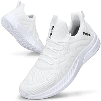 Feethit Baskets et Chaussures de Sport Homme Tennis Respirant Légères et Confortables de la Mode de Marche Fitness Running Tennis Outdoor Gym Jogging Sneakers Hommes Blanche 43 EU