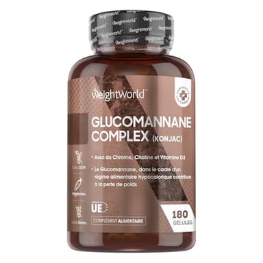Glucomannane Konjac Gélules 95% de Fibre Konjac avec Chrome et Choline, Vitamine D3, Vitamine B3, sans Gluten, Alternative Glucomannane Poudre 180 Gélules pour 1 Mois d'Approvisionnement 3000mg
