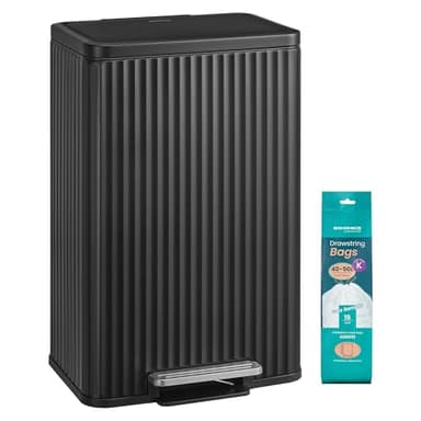 SONGMICS Poubelle de Cuisine, 50 L, avec Pédale, Couvercle à Fermeture Douce, Seau Intérieur Amovible, en Acier, 15 Sacs Poubelle (Code K) Inclus, Noir d’Encre LTB586BZ02
