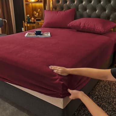 Gezu Drap Housse 180x200+30cm Bordeaux Drap de Lit en Flanelle de Laine et Velours Corail Housse de Matelas Chaleur Hivernale Hypoallergénique sans Repassage Ourlet Élastique Solide