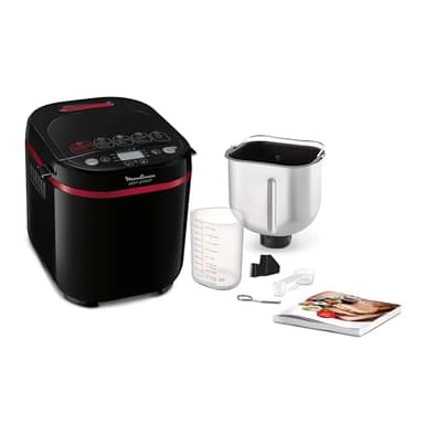 Moulinex Pain Plaisir Machine à pain, 1 Kg, 720W, 17 programmes, Programme sans gluten, Pain maison, Pizza, Départ différé 15 heures, 3 niveaux de dorage, OW220830 Noir