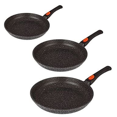Kamberg - Set lots 3 Poêles 20 / 24 / 28 cm - Manche Amovible - Fonte d'Aluminium - Revêtement Type Pierre - Tous Feux dont Induction - Sans PFOA - 0008019, 28 x 28 x 19 cm, Noir