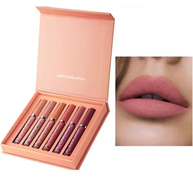 6 Couleurs Set Rouge à Lèvres Liquide Mat, mat rouge à lèvres nude ensemble velouté longue durée antiadhésif tasse, cadeau de rouge à lèvres (02)