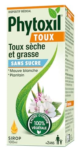 PHYTOXIL TOUX SANS SUCRE - Sirop 100ml - Dispositif médical - Soulage la toux sèche et toux grasse - Extrait de plantain* et de mauve blanche* (*2 actifs d'origine 100% végétale) - A partir de 2 ans