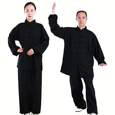 OXFUZZ Tenue de Tai Chi à Manches Longues Kung-fu Costume Femme Homme Vêtements D’Arts Martiaux Coton et Lin Kung Fu et Wing Chun Vêtements,Black-L