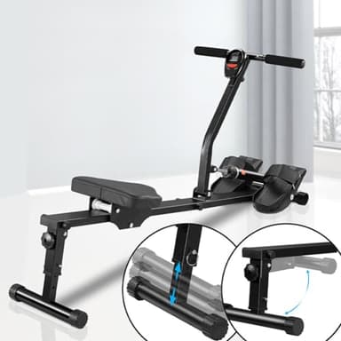 BAKAJI Rameur Pliable pour Maison économise de l'espace et Silencieux, équipement d'entraînement pour intérieur avec écran LCD et 12 Niveaux de résistance, portée 120 kg, idéal pour Gym, Fitness,
