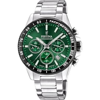 Festina Montre Homme Analogique en Acier Inoxydable 316L - Mouvement Quartz - Chronographe - Calendrier - Verre Minéral Haute Résistance - Étanche 10 ATM F20560/4 Timeless Chronograph