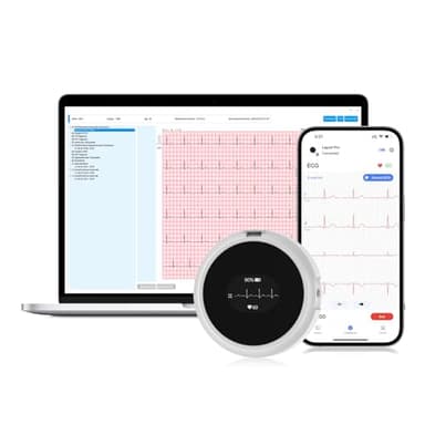 CheckMe LepodPro ECG portable à 12 fils avec écran OLED, enregistrement ECG en temps réel pendant 24 heures, marqueurs d'événements, rapport ECG AI détaillé, support rechargeable pour les applications