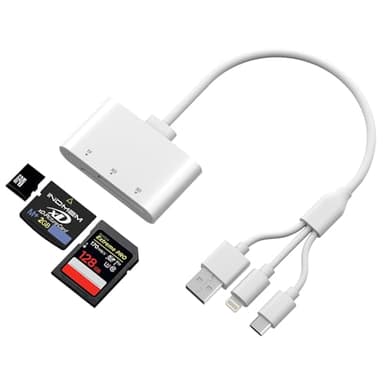 SD Lecteur de Carte avec Lightning/USB-C/USB-A, 3 en 1 SD/TF/XD Lecteur de Carte pour iPhone 16/15/14/13, iPad, Lecteur de Carte mémoire MicroSD avec Une Vitesse de 480 Mbps, Plug & Play